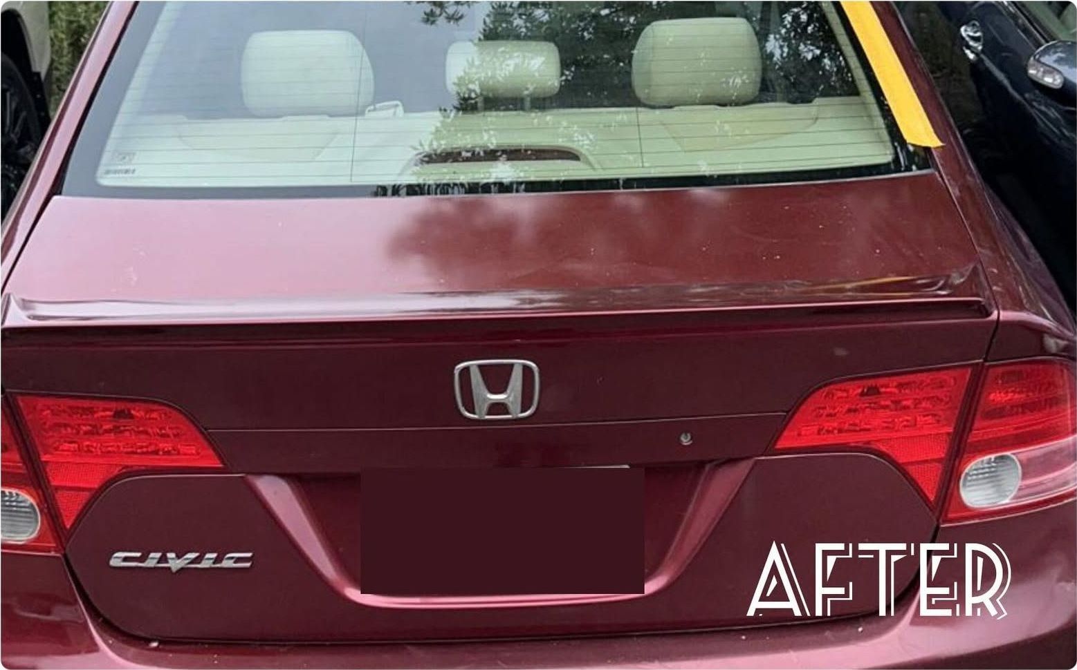 The same Honda Civic with new rear glass and repaired trunk lid